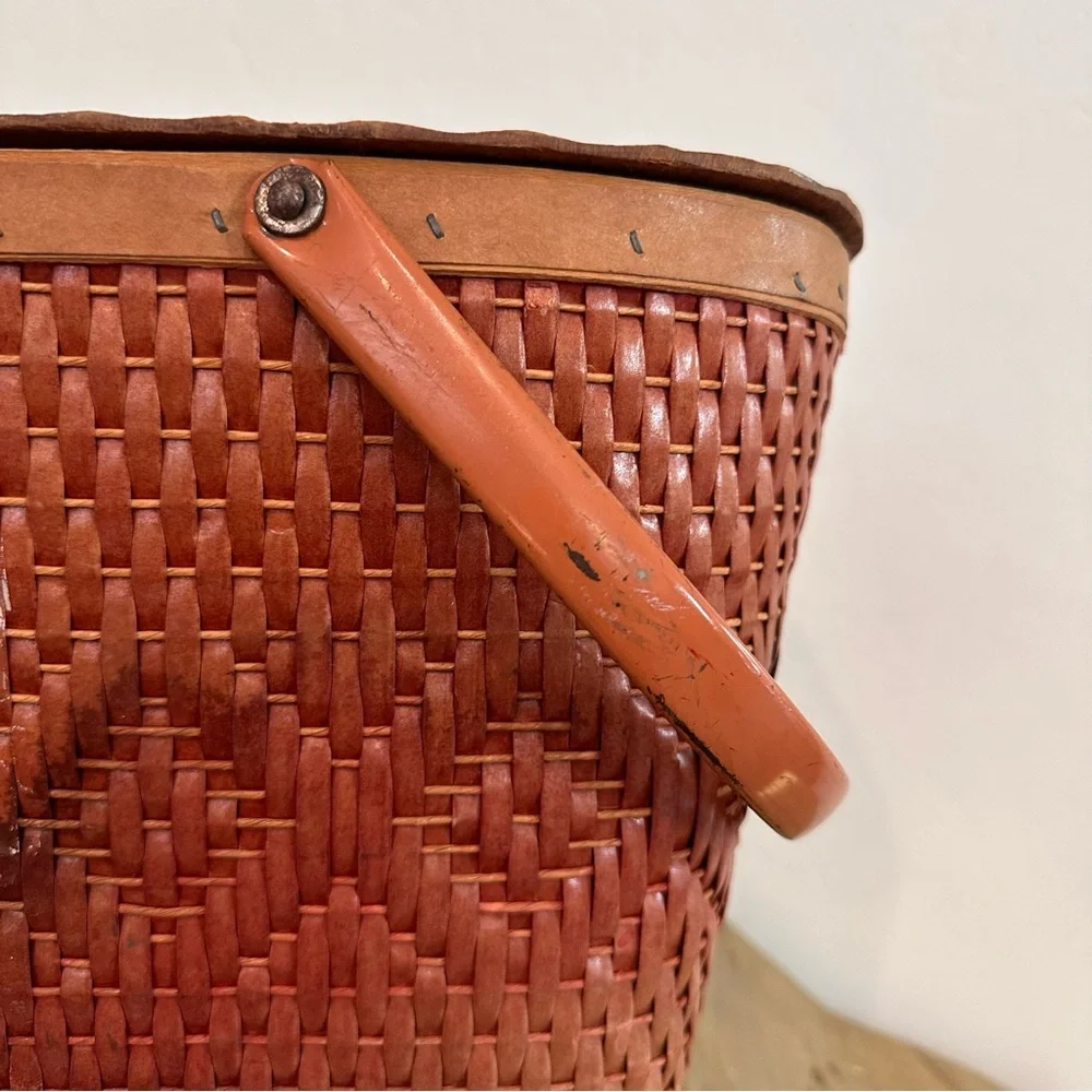 Vintage Redman picnic basket w/ metal handles-Woven Wicker Basket-shows use/age